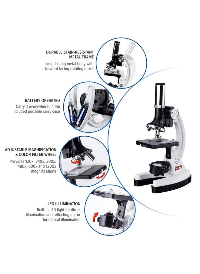 AmScope 120X-1200X 52-Pcs Beginner Microscope Stem Kit With Metal Body Microscope, Plastic Slides, Led Light And Carrying Box (M30-Abs-Kt2-W),White  - Image 3