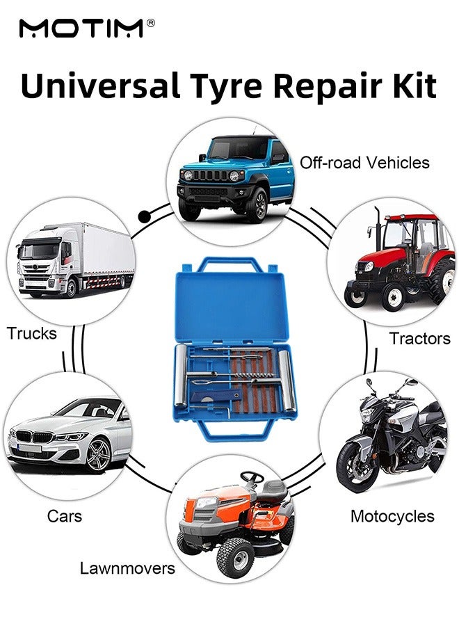 12 Piece Universal Tire Repair Kit, Fix Punctures and Plug Flats Patch Kit Repair Kit, Ideal for Cars, Trucks, Motorcycle, ATV, Jeeps, Off Road Vehicles, RV, Tractors