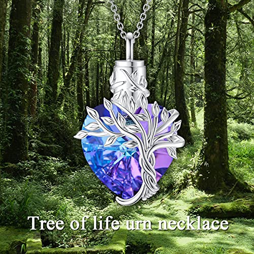 TOUPOP Purple Tree of Life Urn Necklace for Ashes 925 Sterling Silver Amethyst Heart Cremation Necklace with Funnel Filler Memorial Mothers Day Gifts for Women Mom Sister Friend - Image 4
