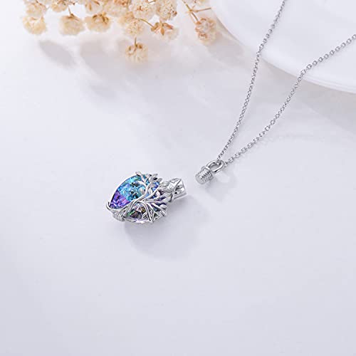 TOUPOP Purple Tree of Life Urn Necklace for Ashes 925 Sterling Silver Amethyst Heart Cremation Necklace with Funnel Filler Memorial Mothers Day Gifts for Women Mom Sister Friend - Image 3