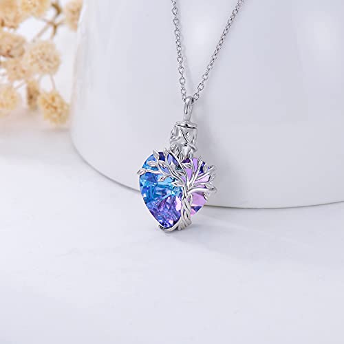 TOUPOP Purple Tree of Life Urn Necklace for Ashes 925 Sterling Silver Amethyst Heart Cremation Necklace with Funnel Filler Memorial Mothers Day Gifts for Women Mom Sister Friend - Image 2