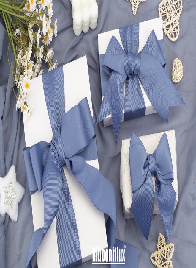 Ribbonitlux شريط غروغرين من ريبونيتلوكس، 2 بوصة × 25 ياردة - شريط بوليستر فاخر للأعمال اليدوية، مثالي لصنع ربطات الشعر، وتغليف الهدايا، وحفلات الزفاف، والأعمال اليدوية - لون أزرق دخاني سادة (#363) - لفة واحدة - Image 5