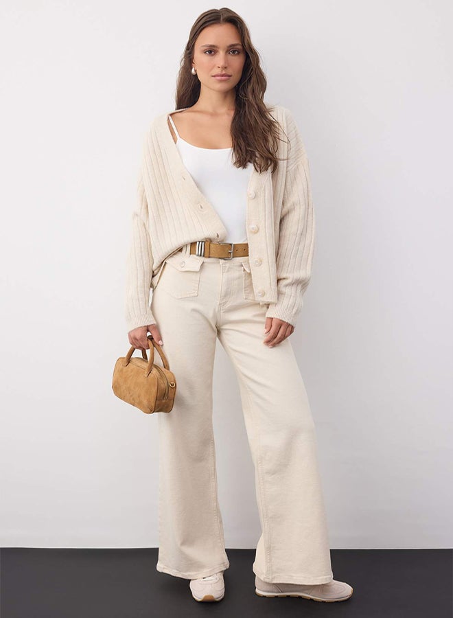 trendyol Wardrobe Essentials Stone Soft Textured Basic Wide Fit Knitwear Cardigan | - Image 2