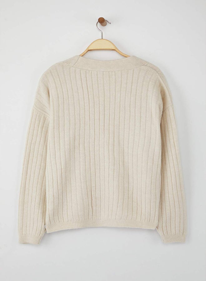 trendyol Wardrobe Essentials Stone Soft Textured Basic Wide Fit Knitwear Cardigan | - Image 5