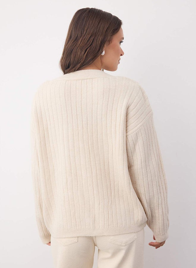 trendyol Wardrobe Essentials Stone Soft Textured Basic Wide Fit Knitwear Cardigan | - Image 4