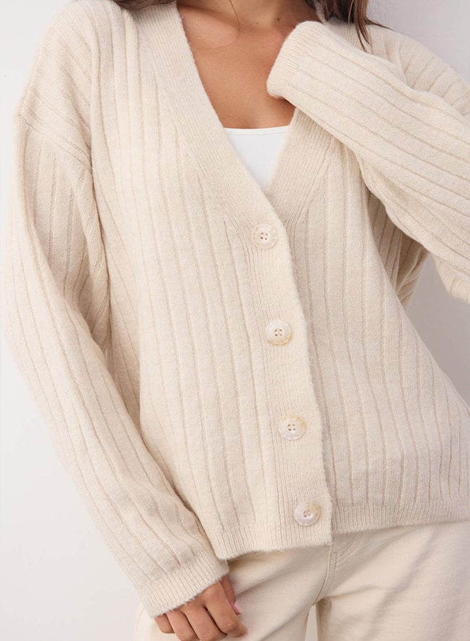 trendyol Wardrobe Essentials Stone Soft Textured Basic Wide Fit Knitwear Cardigan | - Image 3
