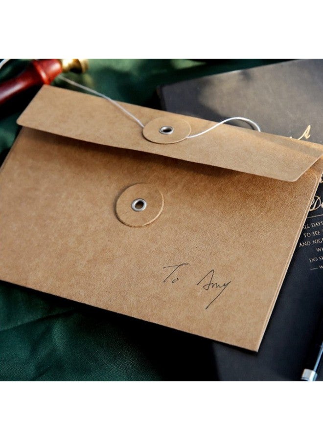 EORTA 10 Pcs Kraft Paper Envelope Vintage Envelope Pockets With Button And String Closure For Mail Postcard Bills Invitation Brown 6.7X4.5 Inch  - Image 3