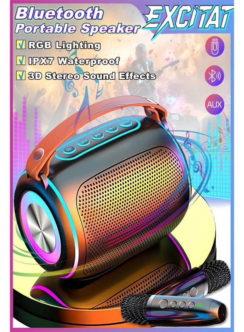 إثارة جهاز كاريوكي، مكبر صوت كاريوكي محمول بتقنية البلوتوث 5.3 مع ميكروفونين لاسلكيين، صوت ستيريو ثلاثي الأبعاد وصوت جهير عميق، أضواء حفلات RGB، تشغيل USB/AUX، مشغل هاي فاي كامل النطاق 52 مم، للأطفال والكبار، هدايا عيد ميلاد للبنات والأولاد والحفلات المنزلية والعائلية والغناء والترفيه المنزلي - أسود - Image 1