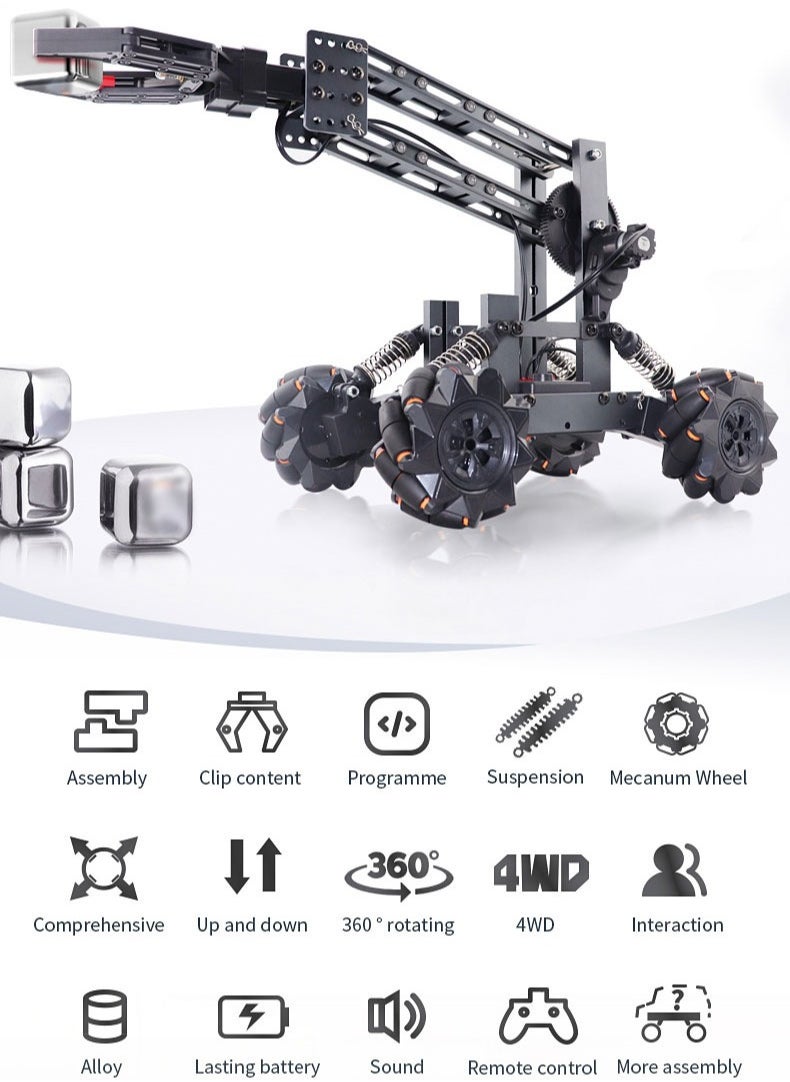 🚀 STEM Programmable Remote Control Robot Car – 4WD Mecanum Wheels, Alloy Build, DIY Kit for Kids’ Tech Learning