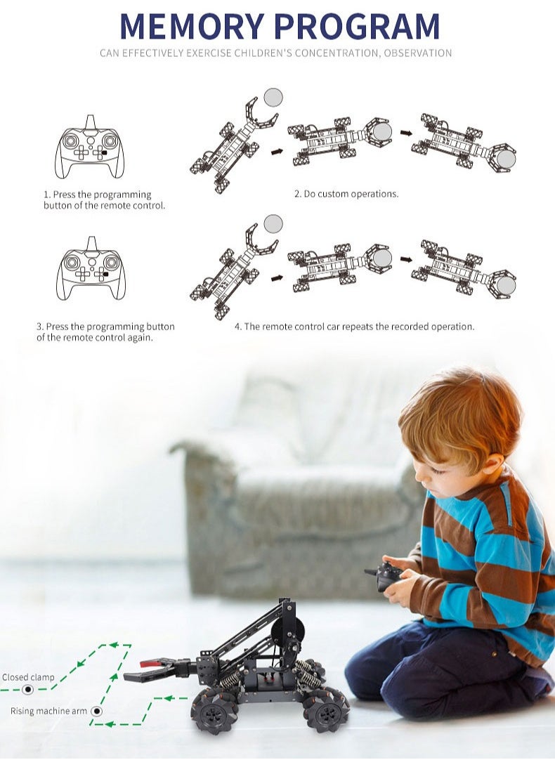 🚀 STEM Programmable Remote Control Robot Car – 4WD Mecanum Wheels, Alloy Build, DIY Kit for Kids’ Tech Learning