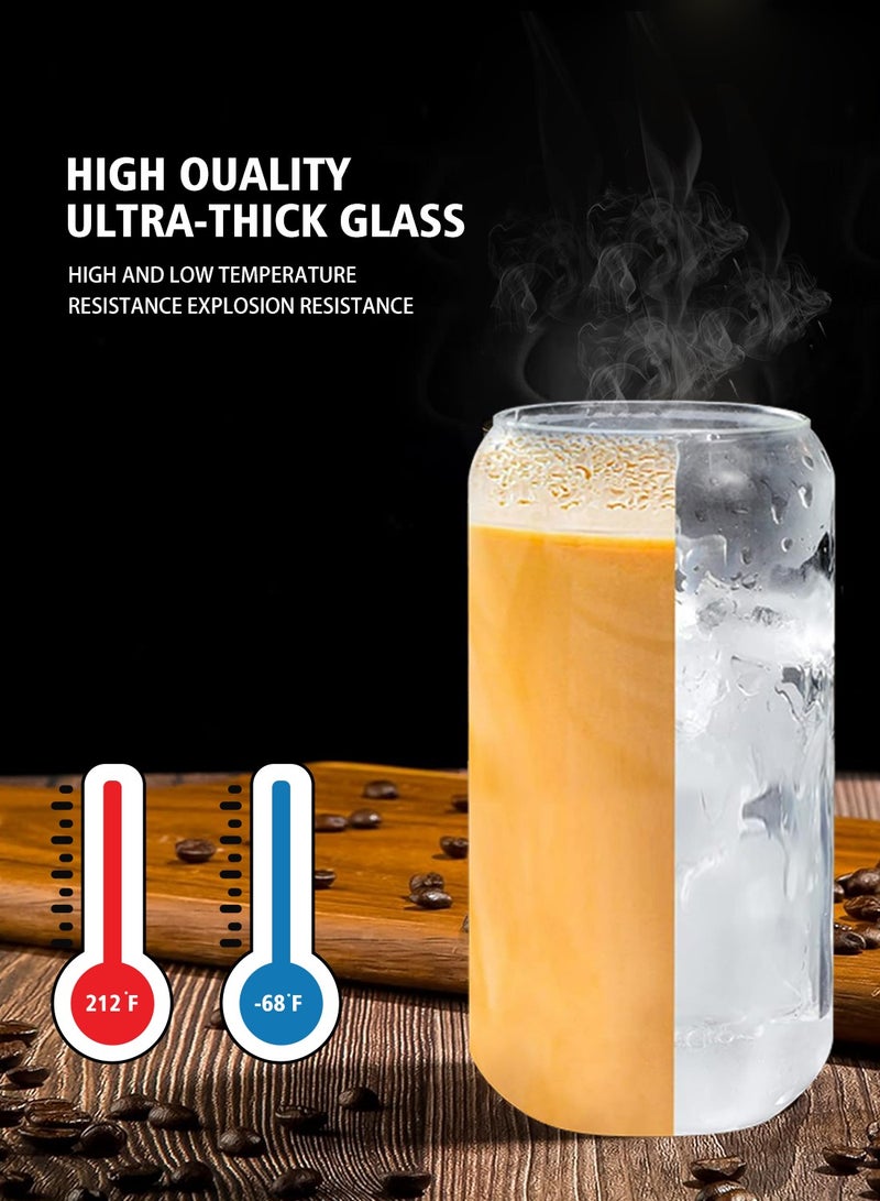 DAMCONME 20 Oz Drinking Glasses with Bamboo Lids and Glass Straw - 4 Pcs Can Shaped Glass Cups Beer & Ice Coffee Glasses Cute Tumbler Cup Great for Soda Boba Tea Cocktail Include 4 Cleaning Brushes - Image 3