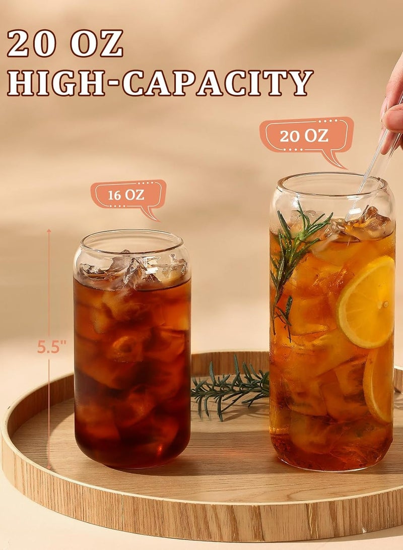 DAMCONME 20 Oz Drinking Glasses with Bamboo Lids and Glass Straw - 4 Pcs Can Shaped Glass Cups Beer & Ice Coffee Glasses Cute Tumbler Cup Great for Soda Boba Tea Cocktail Include 4 Cleaning Brushes - Image 5