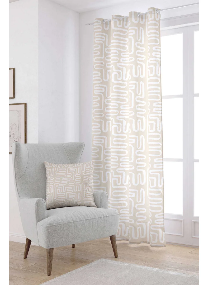 Cango Home Cream White Bohemian Scandinavian Geometric Patterned Digital Printed Curtain CGH1205-PR