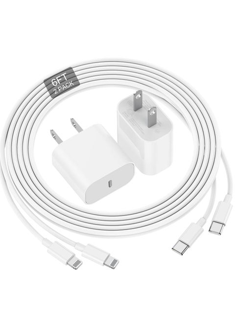 iPhone 14 13 12 Fast Charger, [MFi Certified] USB C to Lightning Cable 6Ft with 20W Apple USB-C Charging Block, USB C Fast Wall Plug with Cord for iPhone 13 12 11 Pro/Mini/Pro Max/X/8/iPad, 2 Pack