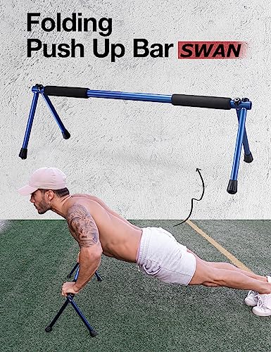 WITHGEAR Folding Push Up Bar Swan Blue Portable Lightweight Sturdy Duralumin Metal Pushup Bar Stand wCarry Bag Home Workout Equipment Push Up Bars for Men and Women Push Up Handles for Floor - Image 3