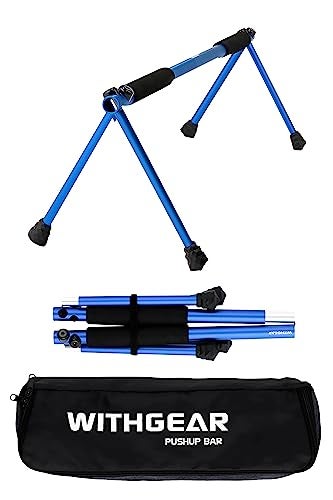 WITHGEAR Folding Push Up Bar Swan Blue Portable Lightweight Sturdy Duralumin Metal Pushup Bar Stand wCarry Bag Home Workout Equipment Push Up Bars for Men and Women Push Up Handles for Floor - Image 1