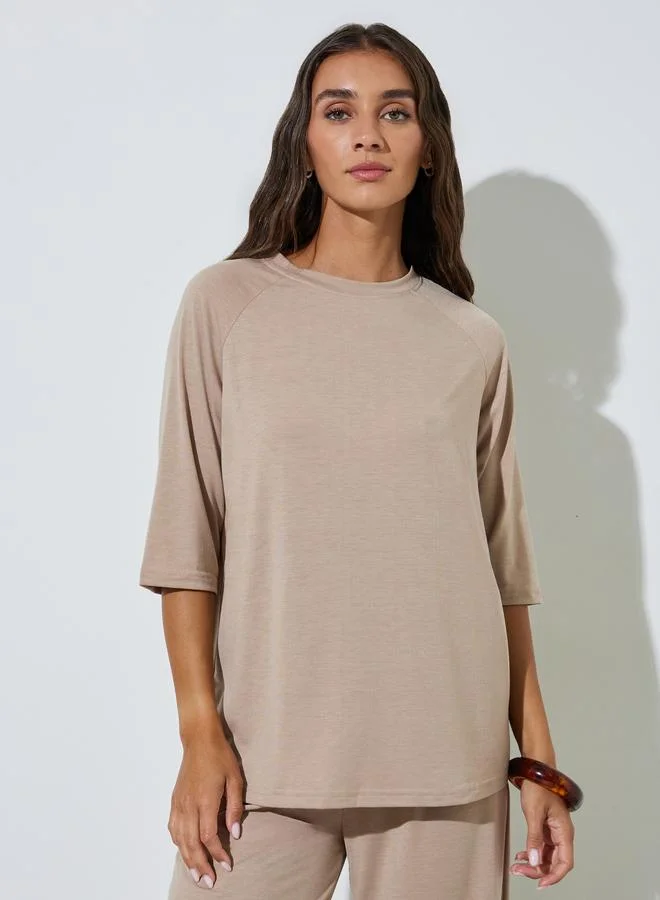 ستايلي Brown Solid Oversized T-Shirt and Wide Leg Pants Set