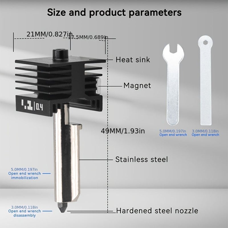 Hotend Kit 0.6mm with Hardened Steel Nozzle for Bambu 3D Printer H2S A1 A1 Mini - Image 3