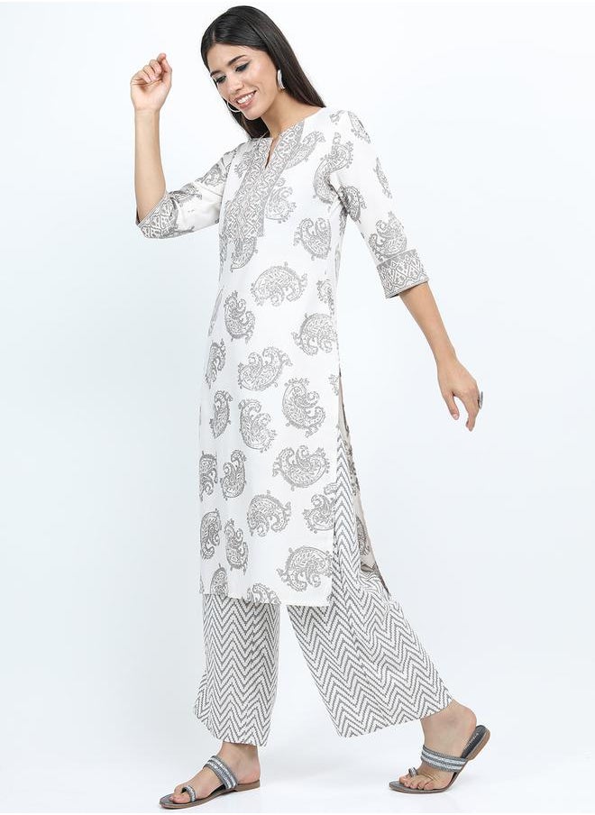 Vishudh Paisley Print Kurta & Palazzos Set by Styli  - Image 2