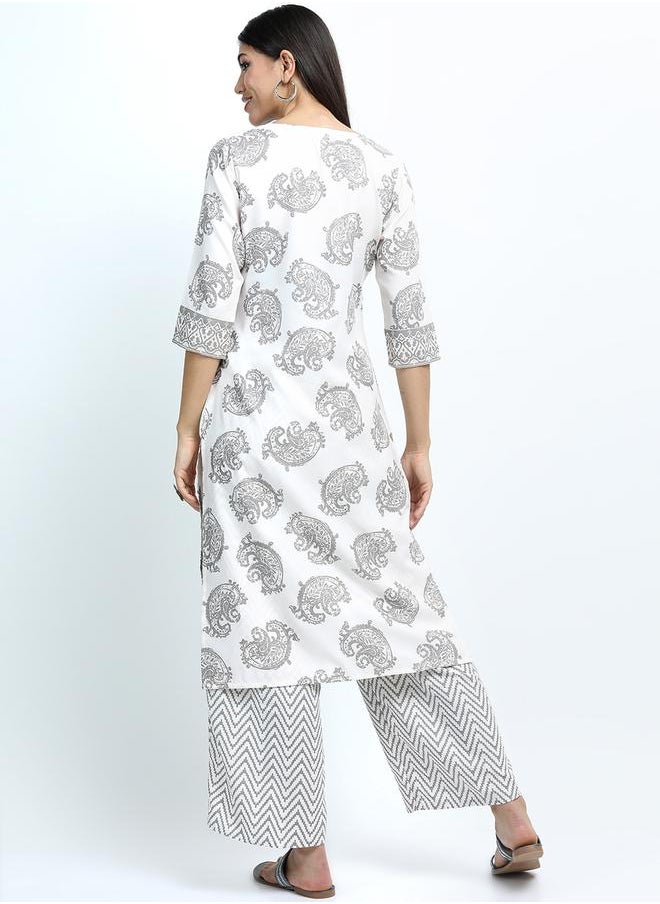 Vishudh Paisley Print Kurta & Palazzos Set by Styli  - Image 3