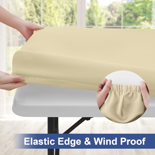homing Rectangle Table Cloth Cover, Waterproof Polyester Elastic Fitted Tablecloth, Fits for 6 Foot Folding Tables, Washable Table Protector for Picnic, Camping, Outdoor (Champagne, 30" x 72") - Image 2