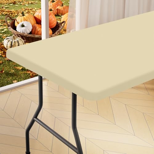homing Rectangle Table Cloth Cover, Waterproof Polyester Elastic Fitted Tablecloth, Fits for 6 Foot Folding Tables, Washable Table Protector for Picnic, Camping, Outdoor (Champagne, 30" x 72") - Image 1