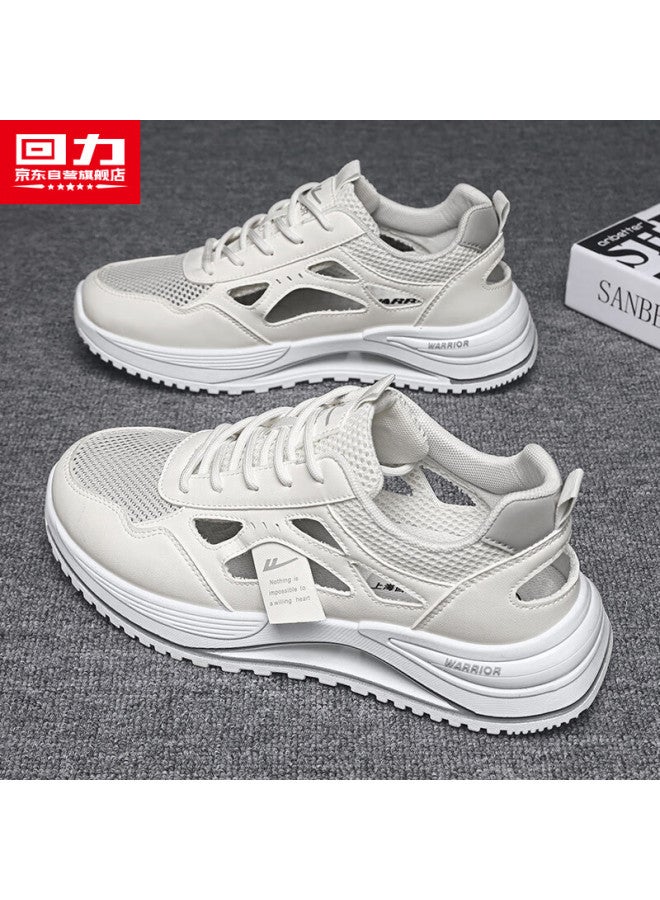 Warrior Men'S Shoes Summer New Lightweight Breathable Hollow Mesh Sneakers Men White Gray Color Size 43