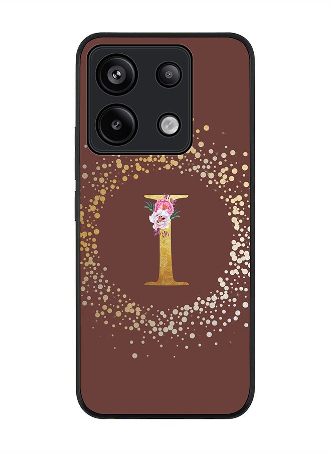 Stylizedd Rugged Black Edge Case for Xiaomi Redmi Note 13 Pro 5G, Slim Case Cover- Custom Monogram Initial Letter Floral Pattern Alphabet - I(Brown) - Image 1