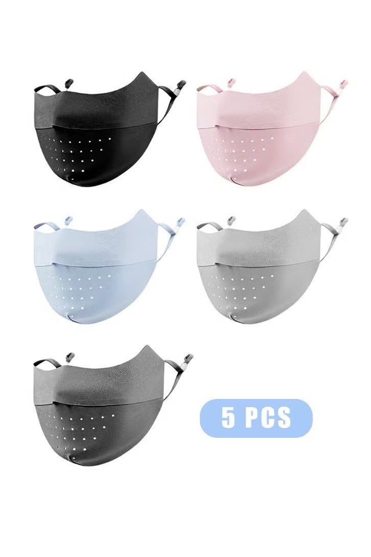 5 Pcs Breathable Ice Silk Face Masks Set, Dust Proof Sun Protection Fabric Face Covering (Black+Pink+Blue+Gray) - Image 1