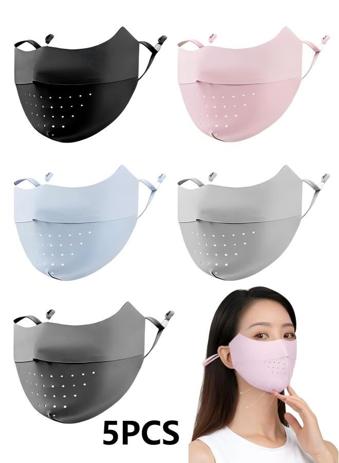 5 Pcs Breathable Ice Silk Face Masks Set, Dust Proof Sun Protection Fabric Face Covering (Black+Pink+Blue+Gray) - Image 1