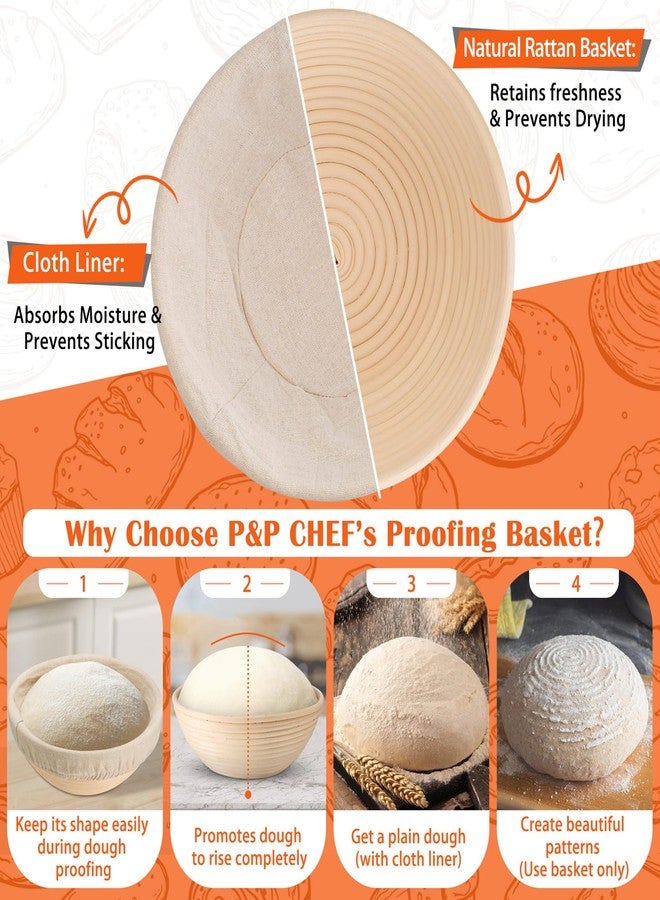 P&P CHEF سلة تخمير العجين من بي آند بي شيف، مقاس 9 بوصات، قطعتان - Image 4