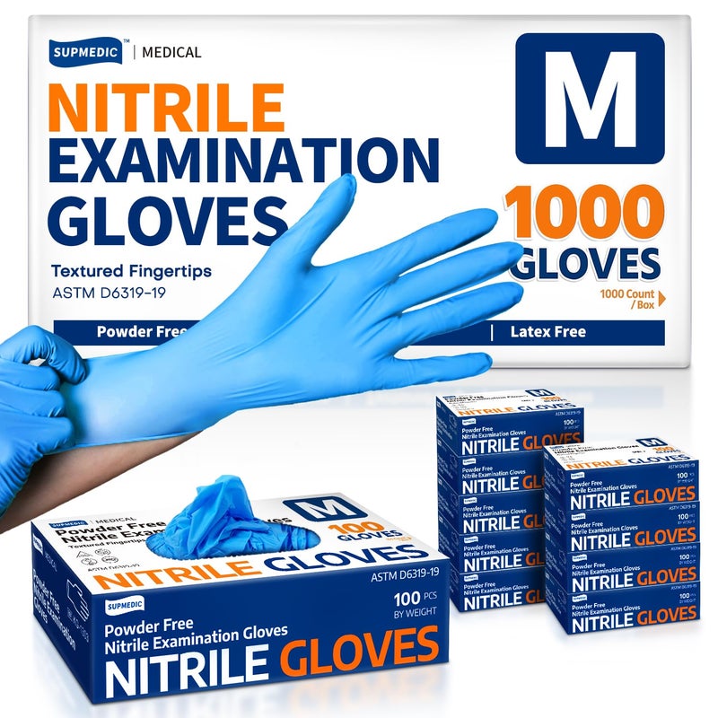 Supmedic Nitrile Exam Glove, 3.5 mil Disposable Medical Gloves Powder-Free Latex-Free Food Safe Cleaning Cooking,1000 pcs Blue (Medium) - Image 1