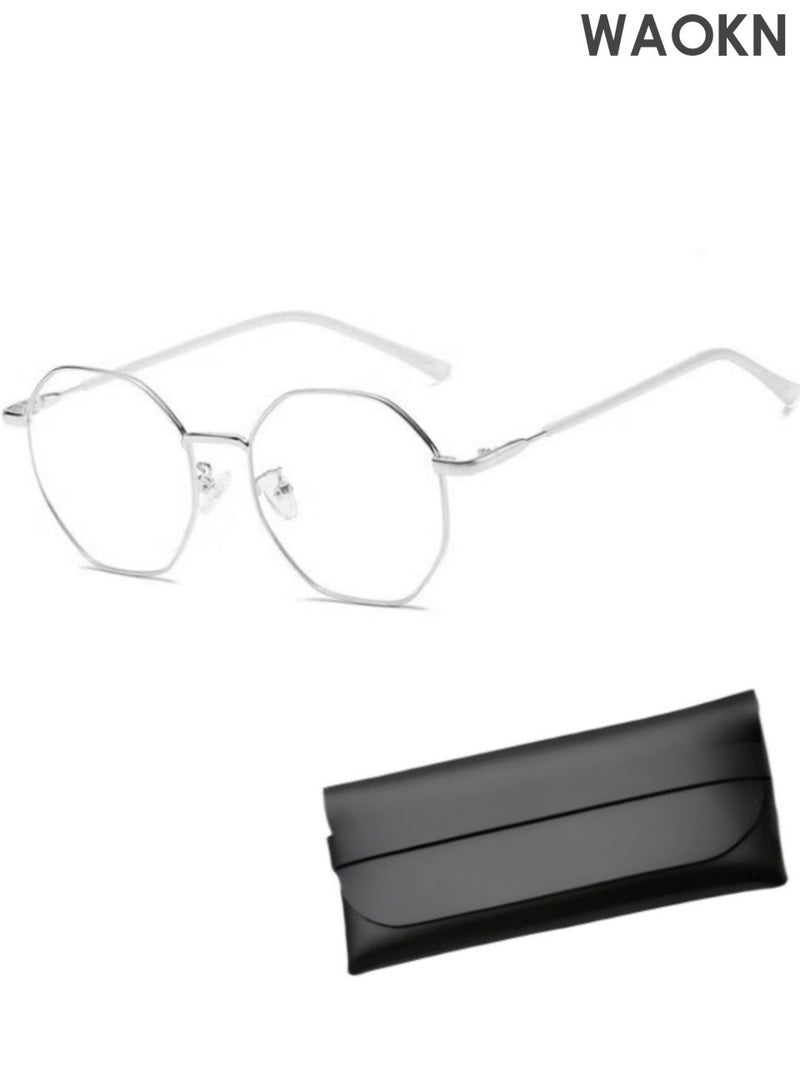 WAOKN Anti Blue Light Glasses for Men Women ,Metal Reading Gaming Glasses Blue Light Blocking Eye Glasses Clear Lens Hexagon Frame TV Computer Eyeglasses,Anti Eyestrain, alloy material,Unisex,UV Protection. - Image 1