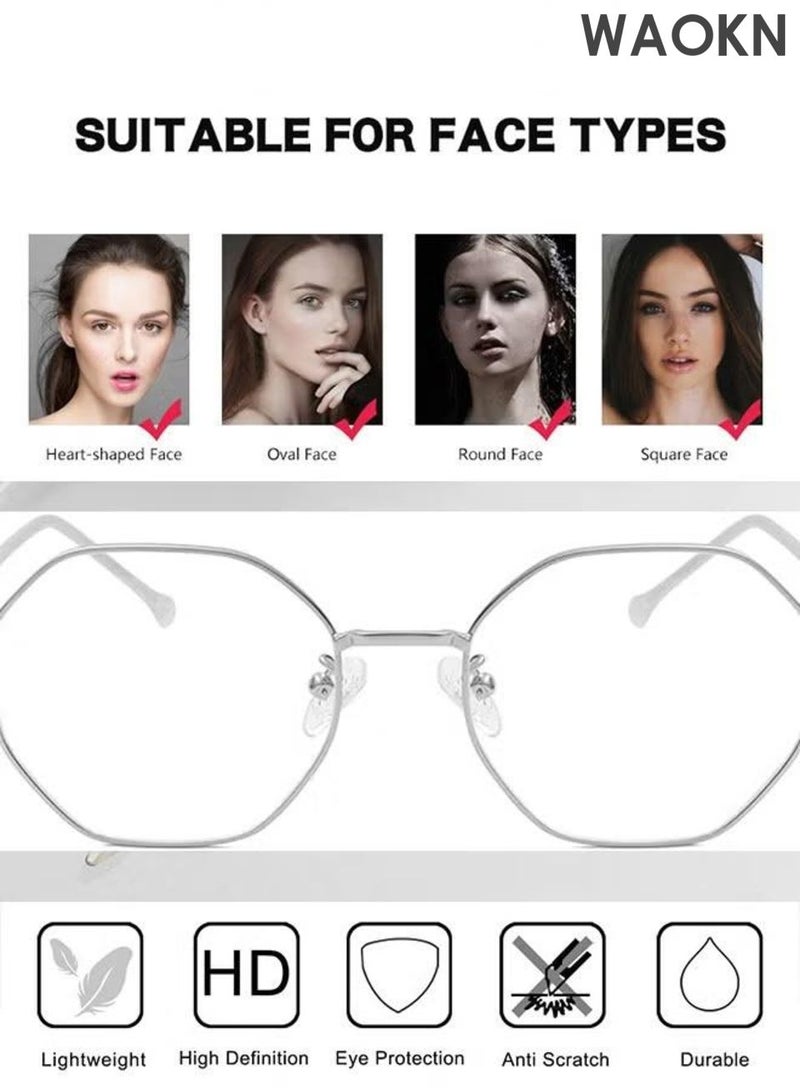 WAOKN Anti Blue Light Glasses for Men Women ,Metal Reading Gaming Glasses Blue Light Blocking Eye Glasses Clear Lens Hexagon Frame TV Computer Eyeglasses,Anti Eyestrain, alloy material,Unisex,UV Protection. - Image 2