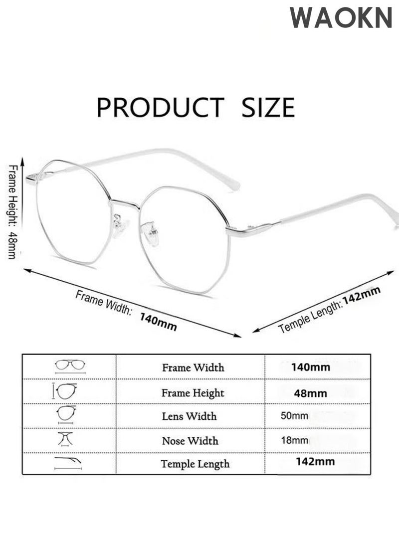 WAOKN Anti Blue Light Glasses for Men Women ,Metal Reading Gaming Glasses Blue Light Blocking Eye Glasses Clear Lens Hexagon Frame TV Computer Eyeglasses,Anti Eyestrain, alloy material,Unisex,UV Protection. - Image 4