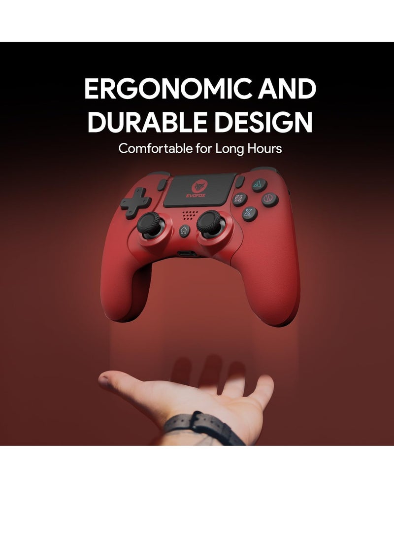 Amkette - EvoFox Elite Play Wireless Controller for PS4 iPad and iPhones with Dual Vibration Bluetooth Connection 6 axis Gyro Sensor and 10 Hrs Gameplay Red - Image 1