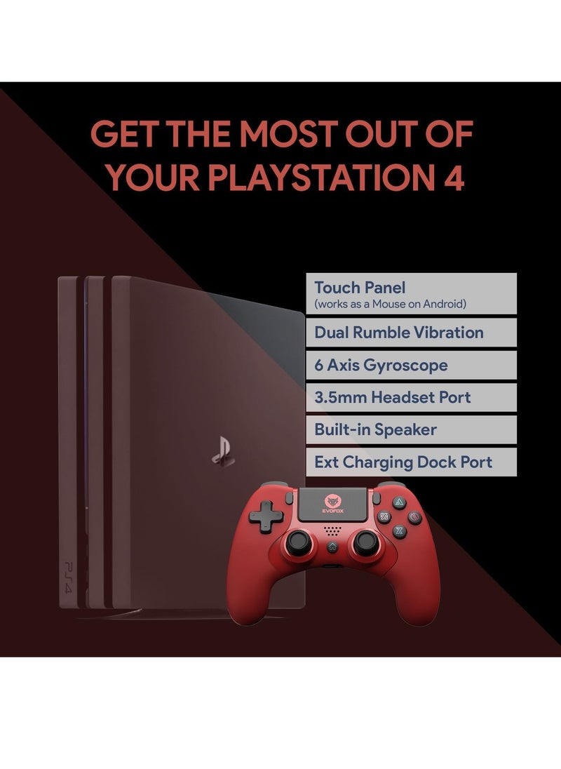 Amkette - EvoFox Elite Play Wireless Controller for PS4 iPad and iPhones with Dual Vibration Bluetooth Connection 6 axis Gyro Sensor and 10 Hrs Gameplay Red - Image 1