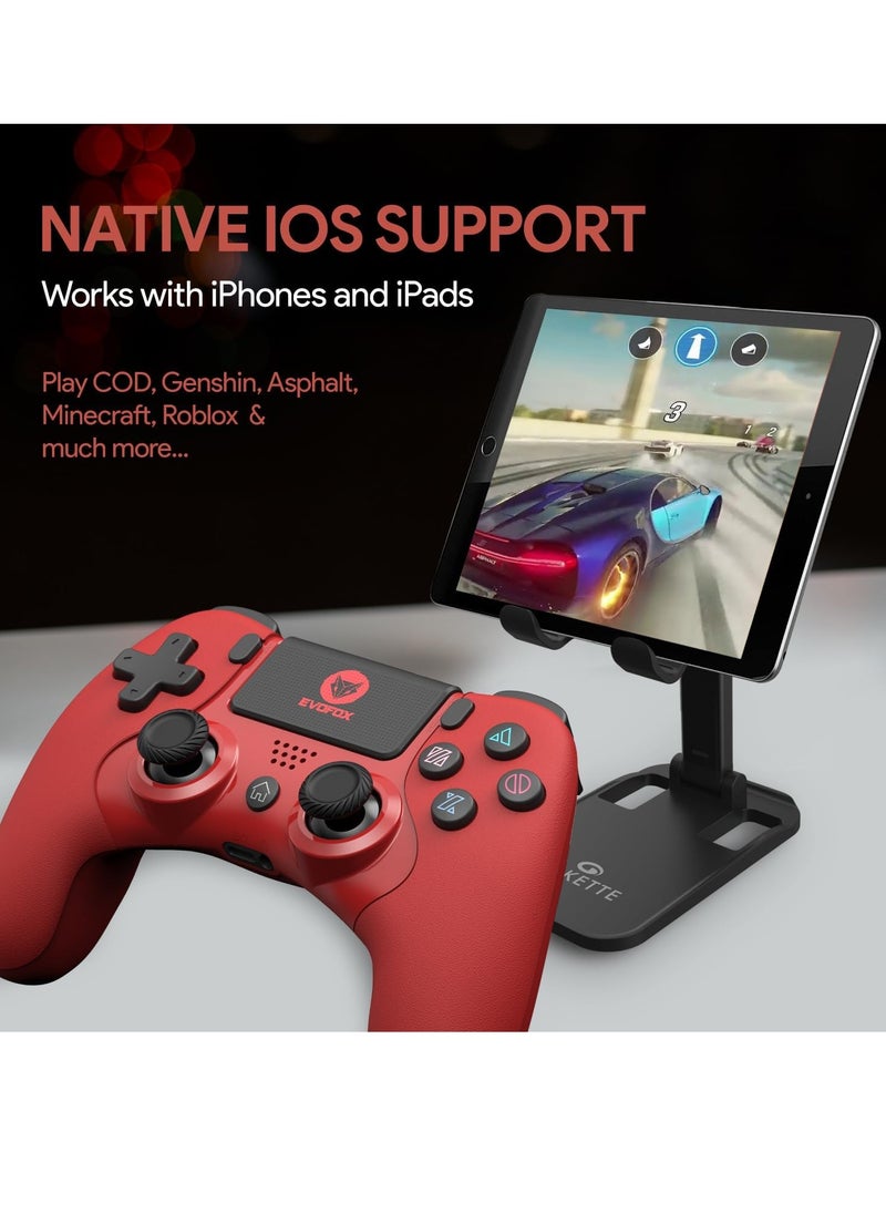 Amkette - EvoFox Elite Play Wireless Controller for PS4 iPad and iPhones with Dual Vibration Bluetooth Connection 6 axis Gyro Sensor and 10 Hrs Gameplay Red - Image 1