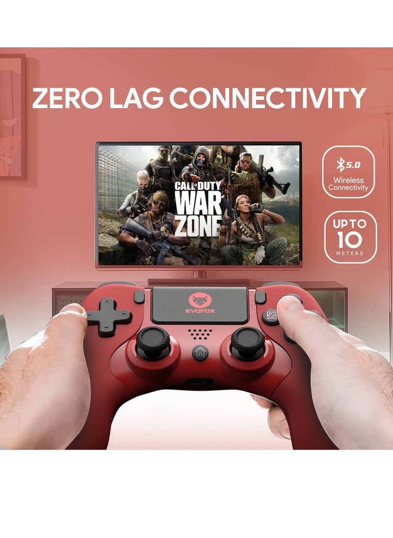 Amkette - EvoFox Elite Play Wireless Controller for PS4 iPad and iPhones with Dual Vibration Bluetooth Connection 6 axis Gyro Sensor and 10 Hrs Gameplay Red - Image 1