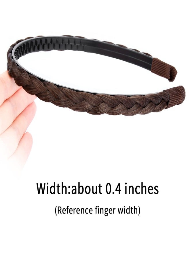 DIGUAN Narrow Braids Width 0.4 inches Slender Braided Headband with Teeth Synthetic Hair Plaited head bands Hairpiece for Girls Women (Chestnut, Thin) - Image 2