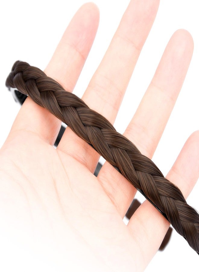 DIGUAN Narrow Braids Width 0.4 inches Slender Braided Headband with Teeth Synthetic Hair Plaited head bands Hairpiece for Girls Women (Chestnut, Thin) - Image 3