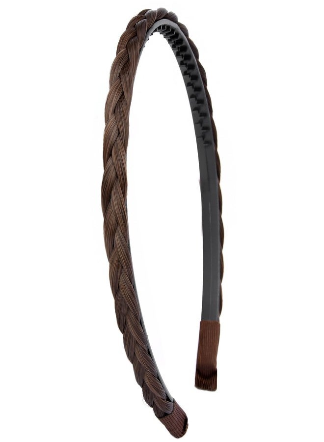 DIGUAN Narrow Braids Width 0.4 inches Slender Braided Headband with Teeth Synthetic Hair Plaited head bands Hairpiece for Girls Women (Chestnut, Thin) - Image 1