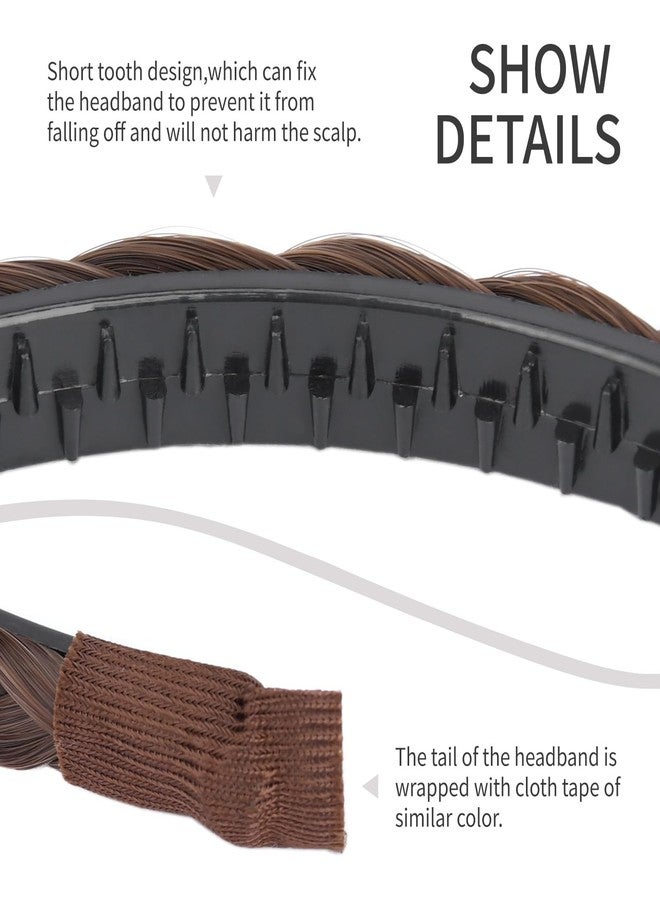 DIGUAN Narrow Braids Width 0.4 inches Slender Braided Headband with Teeth Synthetic Hair Plaited head bands Hairpiece for Girls Women (Chestnut, Thin) - Image 5