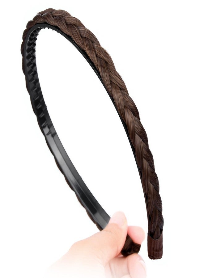 DIGUAN Narrow Braids Width 0.4 inches Slender Braided Headband with Teeth Synthetic Hair Plaited head bands Hairpiece for Girls Women (Chestnut, Thin) - Image 4