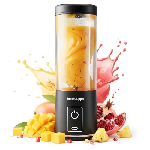 InstaCuppa Portable Blender Bottle – USB Rechargeable, 450ml, 304 Stainless Steel Blades, 22000 RPM, Quick Blend & Pulse Mode, Child Lock, for Smoothies, Shakes, Baby Food, Travel-Friendly - Image 1