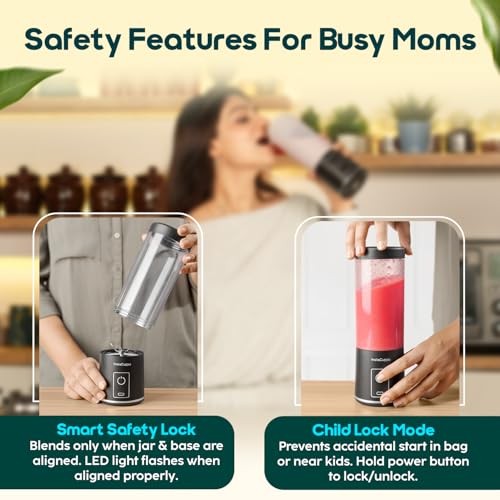 InstaCuppa Portable Blender Bottle – USB Rechargeable, 450ml, 304 Stainless Steel Blades, 22000 RPM, Quick Blend & Pulse Mode, Child Lock, for Smoothies, Shakes, Baby Food, Travel-Friendly - Image 4