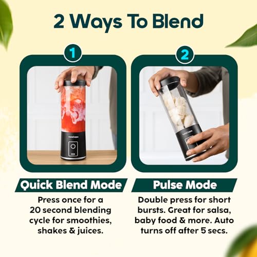InstaCuppa Portable Blender Bottle – USB Rechargeable, 450ml, 304 Stainless Steel Blades, 22000 RPM, Quick Blend & Pulse Mode, Child Lock, for Smoothies, Shakes, Baby Food, Travel-Friendly - Image 2