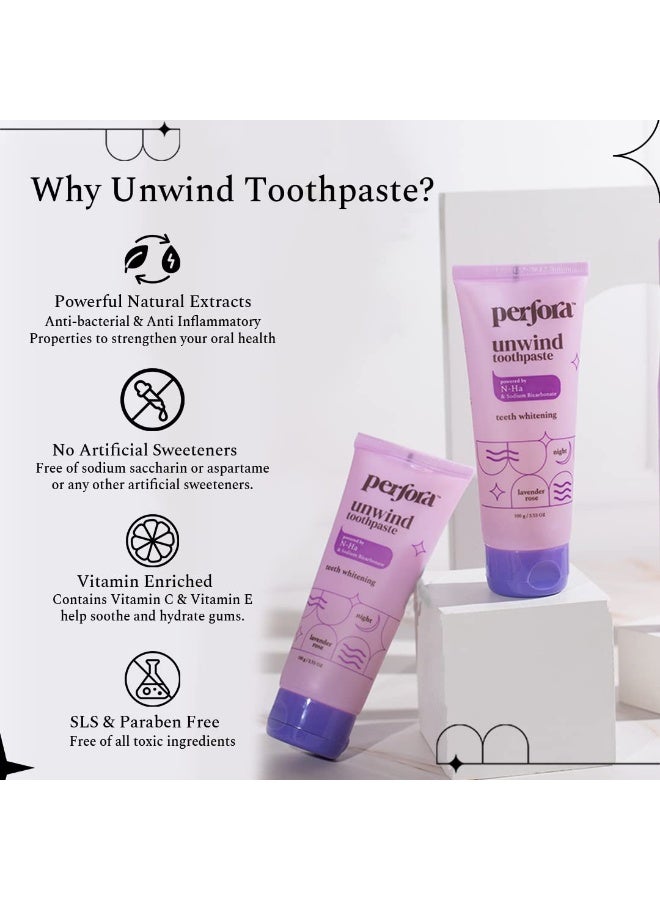 Perfora Unwind Toothpaste | Teeth Whitening & Superior Cleaning | SLS & Fluoride Free Toothpastes | N-Ha For Teeth Remineralisation | Healthy Gums & Complete Dental Care | Lavender Rose 100g - Image 3