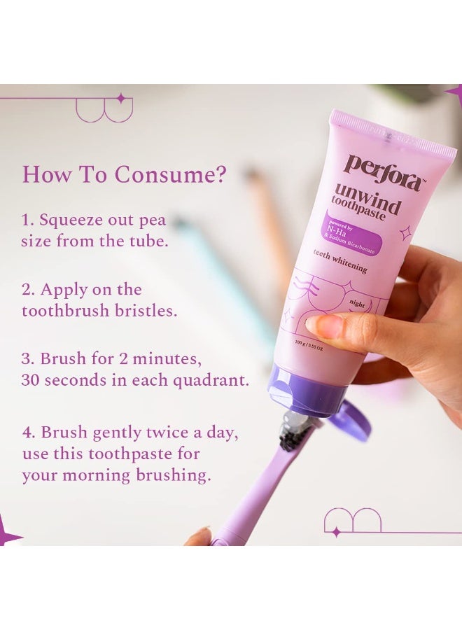 Perfora Unwind Toothpaste | Teeth Whitening & Superior Cleaning | SLS & Fluoride Free Toothpastes | N-Ha For Teeth Remineralisation | Healthy Gums & Complete Dental Care | Lavender Rose 100g - Image 4