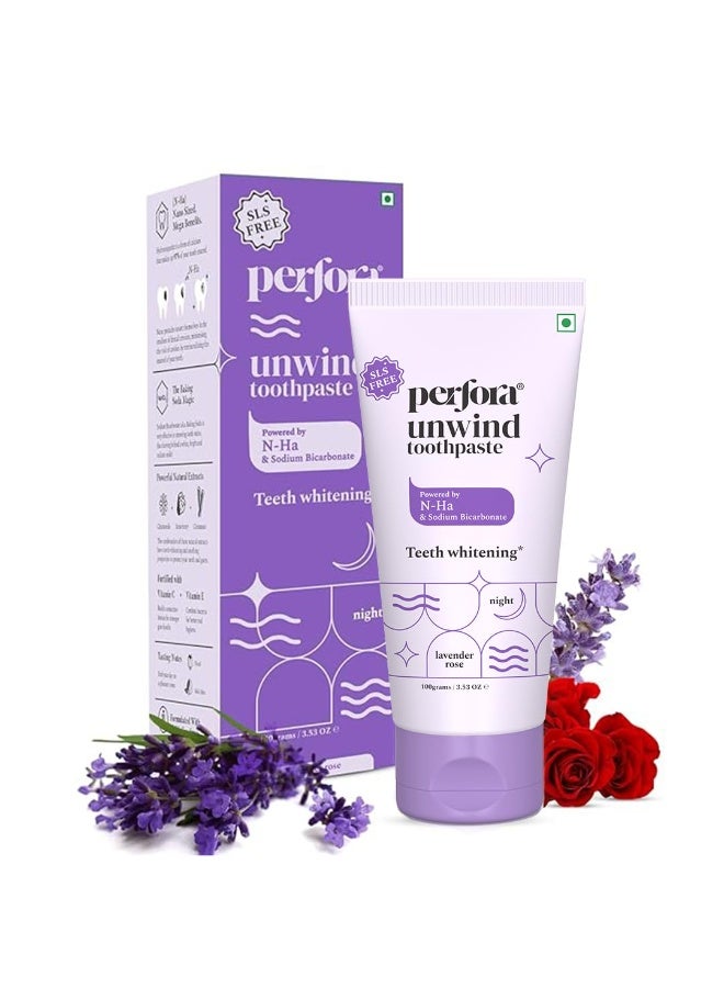 Perfora Unwind Toothpaste | Teeth Whitening & Superior Cleaning | SLS & Fluoride Free Toothpastes | N-Ha For Teeth Remineralisation | Healthy Gums & Complete Dental Care | Lavender Rose 100g - Image 1